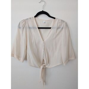 Cream Cropped Blouse from Greece (S)